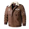 Erkekler Deri Sahte Bombacı Motosiklet Ceket Vintage Kahverengi Askeri Uçuş Kat Kış Polar Pigskin Plus Boyutu Jaqueta 221122