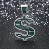 Collane con ciondolo Hip Hop Micro pavé di zirconi cubici Iced Out Bling Green US Dollar Symbol Collana con pendenti per uomo Rapper Jewelry