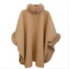 Women's Wool Blends Elegant Women Winter Coats Batwing Fluffy Sleeve Cape Jacket Lady Woolen Overcoat Fur Collar Warm Ponchos Feminino 221122