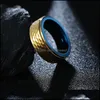 Anneaux de bande 8 mm Blue Gold TwotOne Tungsten Steel Ring Band Finger Men Rough Hip Hop Punk Carbide Rings Fashion Jewelry Gift Drop Drop Dhbd4