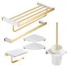 Badtillbehör Set Badrum Soild Brass Marble Handduk/Ring/Bar Tissue Toalettborste Holder Soap Dish Hooks Luxury Hardware