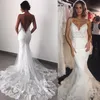 Robe De mariée sirène blanche en dentelle, Sexy, dos nu, bretelles Spaghetti appliquées, robes De mariée élégantes Vintage