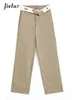 Pantalon féminin Capris Jielur Hit Couleur High Woon Femmes Poches Loose Street Souci Summer Navy Bleu Khaki Tableau féminin S-XL 221122