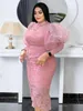 زائد الفساتين الحجم الفساتين الدانتيل الأنيقة بالإضافة إلى الحجم 3XL 4XL Long Lantern Sleeve White Pink Bodycon Vintage Virt Dress Fress for Ladies Evening Party 221121