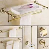 Conjunto de acessórios de banho Luxury Gold Color Brass Acessórios de banheiro quadrado Towel Shelf Polícia de papel hardware montado na parede Conjuntos de hardware