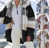 Vestes Femmes Hiver Femmes Manteau En Peluche Mode À Capuche Fermeture À Glissière Casual Surdimensionné Couture Plaid Fausse Fourrure Chaud Dames Parka Veste 221122