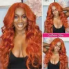 36inches Long Orange Ginger Wig Brazilian Hair 13x4 Body Wave HD Lace Front Wig Pre Plucked Colored Synthetic Wigs For Women