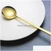 Cucchiai Cucchiaio in acciaio inossidabile Stile coreano Manico lungo Cerchio grande Colore del nastro dorato Bere Paletta per mescolare 4 1Jx L1 Drop Delivery Dhwbz