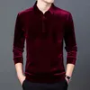 Men's Polos Burgundy Red Velvet Mens Shirts Large Sizes Blue Cozy Velour Blouse Claret T Shirts With Collar Grey Black Warmed Shirt For Men 221122