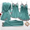 Women's Sleepwear Summer Nighty&Robe Suit Women Satin Kimono Bathrobe Gown Nightdress Silky Lace Sleep Set Nightwear Sexy Nightgown