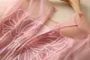 2023 Spring Pink Floral Embroidery Tulle Dress Long Sleeve Round Neck Sequins Tiered Knee-Length Casual Dresses S2N221459 Plus Size XXL