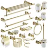 Set di accessori da bagno Portasciugamani in cristallo dorato Ganci da bagno europei Suite hardware Accessori per anelli per cestini doccia in ottone