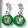 Beautiful Lovely lady's butterfly green jade circle stud earrings