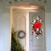 Decoratieve bloemen Kerstmis slinger decoraties kransen met lichten rode bessen rattan kunstmatige krans voor trap decor