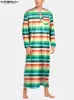 Men's Sleepwear Long Sleeve O Neck Comfy Robes INCERUN Colorful Striped Spring Man Casual Button Homewear Gown Plus Size 221122