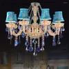 Chandeliers European Luxury Blue Crystal Chandelier Living Room Dining Bedroom Mediterranean LED Candle
