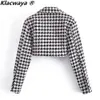 Tvådelad klänning Klacwaya Houndstooth Autumn Suit for Women set kostymer med kjol med högwaisted kjolar kvinnliga korta blazeruppsättningar 221123