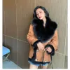 Misto lana da donna Pelliccia di volpe Cappotto di erba Pie Supera femminile Inverno Cane procione Corto sciolto Due lati Vera lana Nuovo Parka