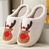 Pantoufles d'hiver en fourrure moelleuse pour femme, chaussures plates en coton d'élan de noël, pour Couple, chaussures de dessin animé, 221122