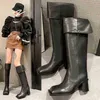 Bottes de créateurs sous le genou femmes chaussures de mode en cuir femmes 2022 automne et hiver nouveaux talons hauts pliants au-dessus de chevalier tête carrée talon épais 220725