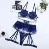 Rüschen-Dessous-Sexy-Set, ausgefallene Unterwäsche, luxuriöse Spitze, sinnlicher transparenter BH, freches Outfit, 5-teiliges, dünnes, feines Erotik-Set