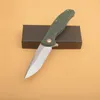 Hot G1126 Flipper Couteau pliant D2 Satin Drop Point Blade Green G10 avec poignée en acier inoxydable Roulement à billes Ouverture rapide EDC Couteaux de dossier de poche