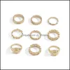 Bandringe Goldkette Mond Stern Ring Band Hohl Kombination Joint Knuckle Ringe Set für Frauen Modeschmuck Drop Lieferung Dh6Yi