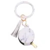 Nya färgglada PU -läder Tassels Armband Keychain Party Favor Wristlet Sunflower Leopard Earphone Påsar Makeupväska med spegelknappar B1129