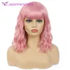 Pink Short Bob Body Wave Wig Wig Women039s peruca de cosplay com Bangs3845806