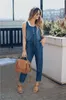 Women's Jumpsuits Rompers Brand Women Summer Solid Sleeveless Denim Jumpsuit Long Trousers Clubwear Rompers Trousers Overalls Navy Blue 221123