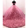 Rose Pink Quinceanera sukienki księżniczka Kopciuszek długa suknia balowa słodka 15 -letnia dziewczyny