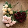 Mazzo di rose bordeaux a 10 teste di fiori artificiali Decorazione di nozze di rose occidentali 11 fiori di simulazione di fiori finti di peonia di colore