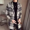 Men's Wool Blends Men Turn Down Collar Knit Sweater Trench Coat / Male Double Breasted Fit en Plaid Casual Long Windbreaker Jacket 221123