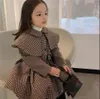 Coat Girl en Long Trench Jacket Autumn Winter Korean Version Baby Girl Plaid Belt Outerwear Child Outfit 2 6 yrs 221122