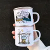 Mugs Caravan Printed Camper Camping Enamel Mug Adventure Campfire Party Beer Juice Cup Mountain Handle Cups Gifts for 221122