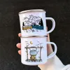 Tazas Caravana Impreso Camper Camping Esmalte Taza Aventura Campfire Fiesta Cerveza Jugo Taza Montaña Mango Tazas Regalos para 221122