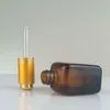 Quadratische Tropfflaschen aus bernsteinfarbenem Glas mit goldenem Druckknopf, Flasche für ätherisches Serum, 30 ml, 1 Unze, Kosmetikbehälter