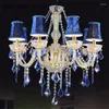 Chandeliers European Luxury Blue Crystal Chandelier Living Room Dining Bedroom Mediterranean LED Candle