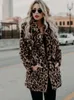 Mulheres femininas falsas mulheres casacos de inverno vintage fêmea de leopardo solto quente rua casual lady animal impressão grossa