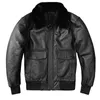 Men's Leather Faux Air Force Flight Jacket Fur Collar Genuine Top Layer Cowhide Men Black Coat Winter 221122