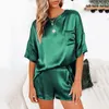 Femmes Vêtements De Nuit D'été Satin Pyjama Ensemble Imité Soie Sexy Homewear Femme Lâche Salon Porter Ensembles Pjs 221122