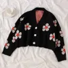 Women's Knits Tees Preppy Style Flower Knit Cardigans Sweater Women V Neck Loose elegaht Thicked Pull Femme Print Short Casual Coat 46565 221123