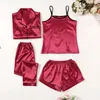 Женская снаряда для сна, сексуальные женские пижамы, атласная шерсть 4peep Silk Tops Shorts Set Set Ночное рубашное белье.