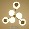 Lustres Nordique En Laiton En Métal Led Lustre Lustre Globes 6 Lumière Pendentif Éclairage Pour Salon Lamparas Luminaires