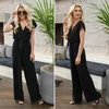 Women's Jumpsuits Rompers Women V Neck Simple Chic Jumpsuit Fashion Short Sleeve Solid Straight Jumpsuits Playsuits Lady High Street Overall Trouser 221123