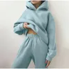 Womens Two Piece Pants Casual Tracksuit Winter Spring Solid Hoodies Suit Korea Fashion Women Fleece 2 Pieces Set Sports Sweatshirts Pullove Sweatpants 221123