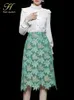 Two Piece Dress H Han Queen Autumn Korean 2 Pieces Set Women Beaded Puff Sleeves Shirts And Midi Lace Skirt Casual Simple Office Lady Suit 221122