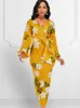 Feestjurken lange mouw v nek bloemenprint midi jurk vrouwen grote maat slanke fit gordel date night vintage mode kleding 221123