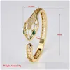 Armreifen Bangel Gold plattiert Metallarmband Charme für offene Armreifen Mikro gepflasterte Zirkon Schlange Panther Tier Luxus Design Party Confiden Dhszo