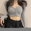 Women's Knits Tees Spring Sexy Low-cut V-neck Long-sleeved Knitted Cardigan Women Short Thread T-shirt Navel Bottoming Shirt Tight Top 221123